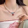 Dopamine Red Strawberry Pearl Necklace Female Niche Sweet Front Buckle Collarbone Chain Cute Childlike Neck Chain