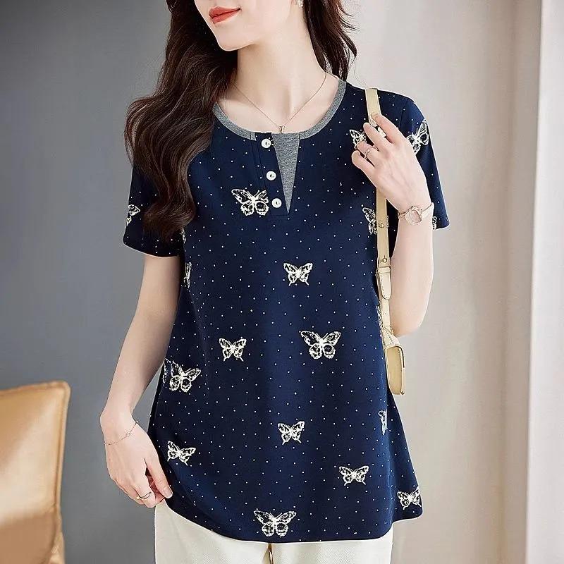 

Женская летняя футболка с коротким рукавом, новый модный свободный топ M синий