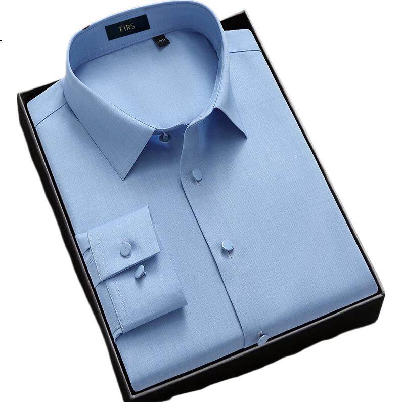 FIRS [Wrinkle-Free] Men's Long-Sleeve Shirt, Business Casual Elastic Dress Shirt for Young And Middle-Aged Men, Dad's Outfit, Men's Clothing