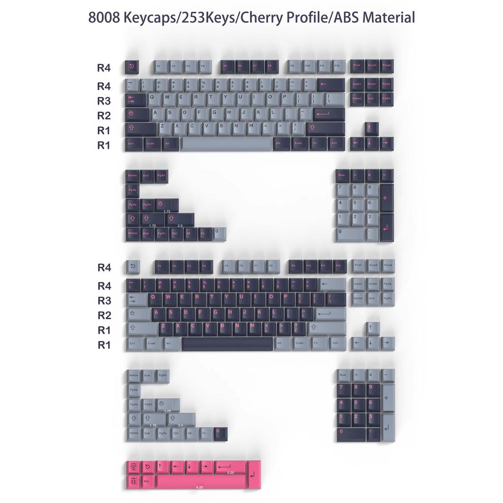 Cherry Profile 253 Keys Toxic Keycap Set Double Shot ABS Keycaps for Gateron MX Switches Mechanical Gamer Keyboard