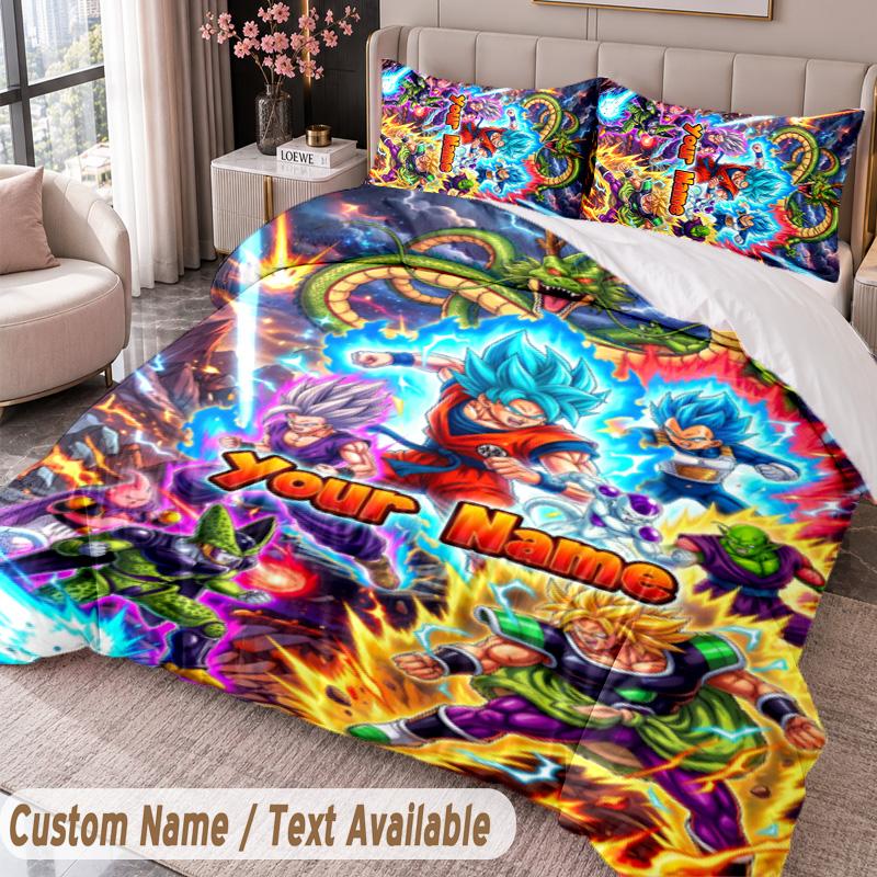 Custom Name Text 3Pcs Bedding Set Dragon Ball Duvet Cover And Two Pillowcases
