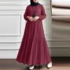 ZANZEA Abito casual musulmano da donna, girocollo, manica lunga, ampio, plissettato