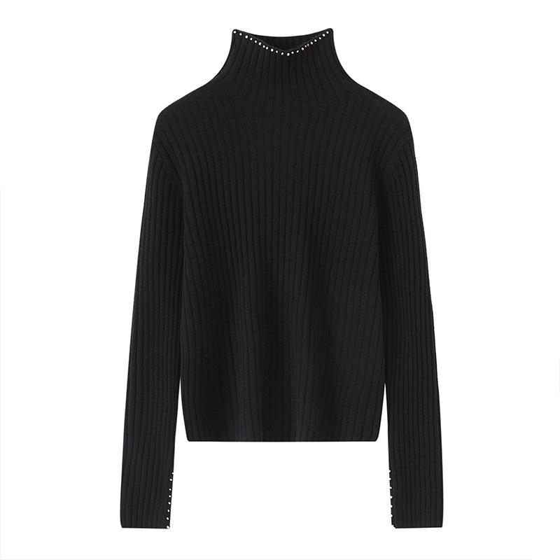 Lekasha Women's 100% Pure Cashmere Ribbed High Collar Knit Sweater