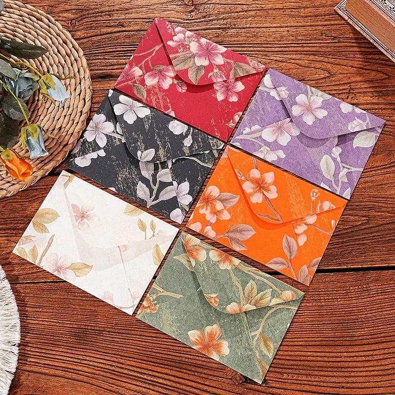 10Pcs Vintage Art Flower Relief Kraft Paper Envelope Letter Paper Wedding Invitation Postcard Holders Aesthetic Mailer Packaging