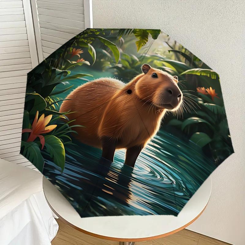 1pc Capybara, Jungle Fashionable Automatic Opening/Closing Folding Umbrella with 8 Iron Bones, Plastic Handle yy251015054