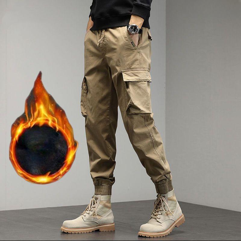 

Мужские зимние бархатные утолщенные свободные теплые повседневные брюки с несколькими карманами 5XL хаки