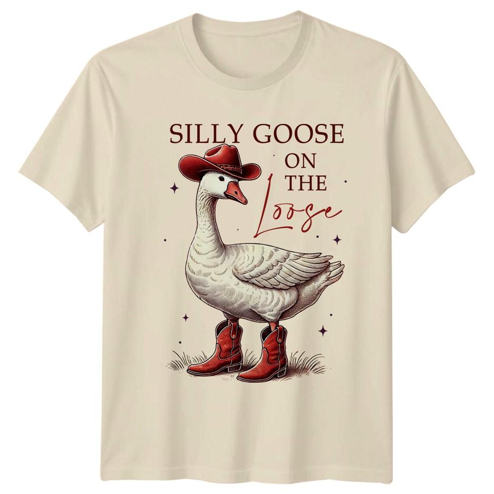 Silly Goose On The Loose TShirt Funny Goose Pun Cowboy Boots Hat Unisex T-Shirt S
