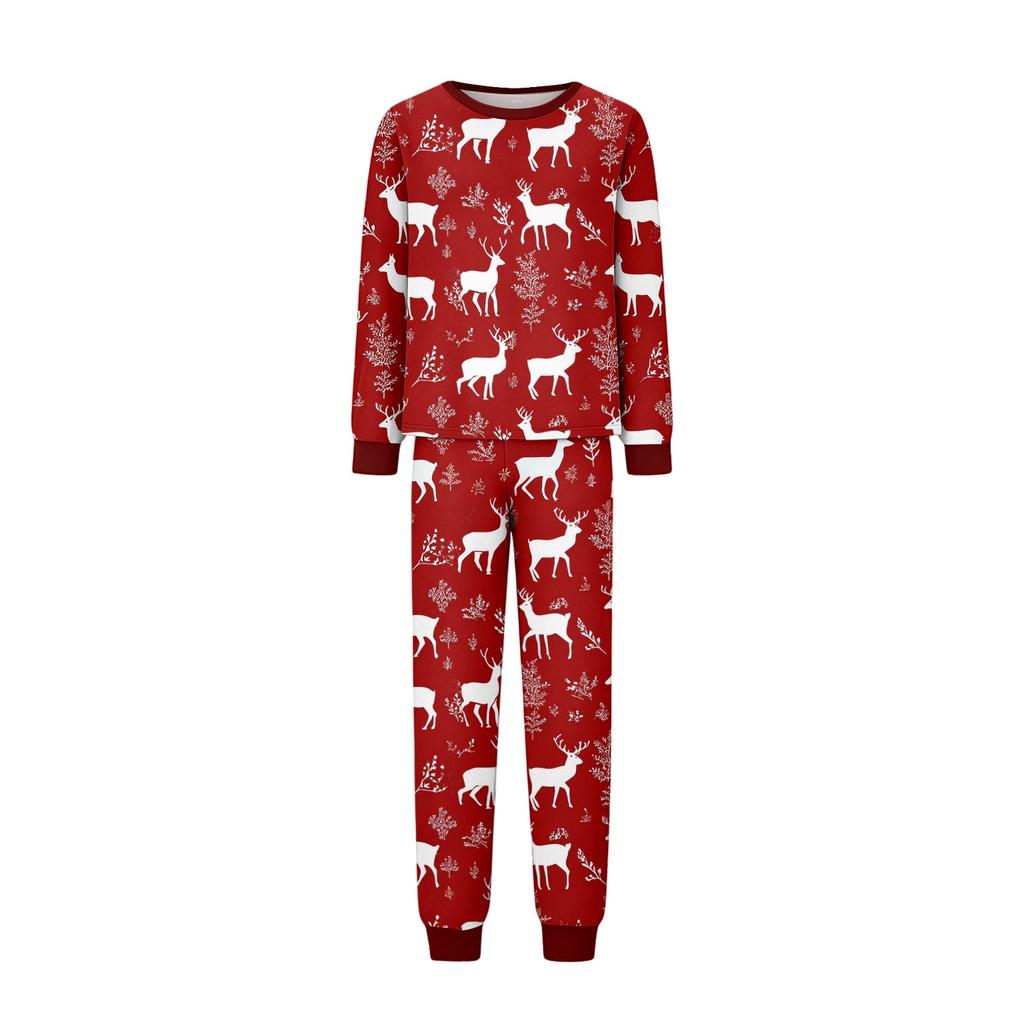 Christmas Print Family Matching Pajama Set Long Sleeve Round Neck Sleepwear for Parent and Kid