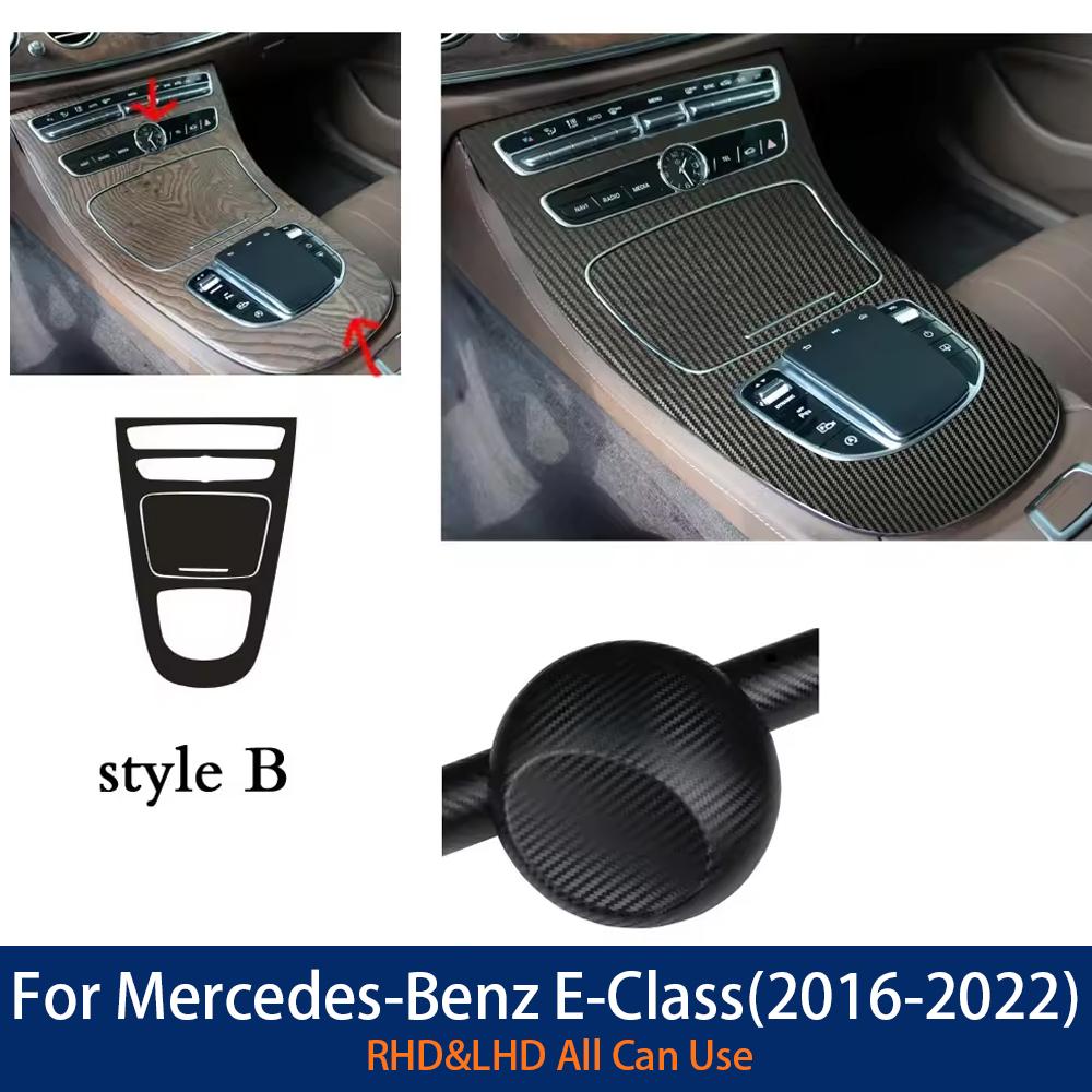 Naklejka na wnętrze samochodu Folia ochronna na skrzynię biegów do Mercedes Klasy E W213 2016- Naklejka na panel biegów samochodowych Tekstura włókna węglowego