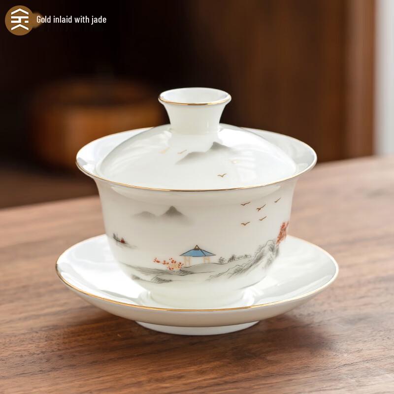 Dehua Weißporzellan Gaiwan mit Goldbemalung