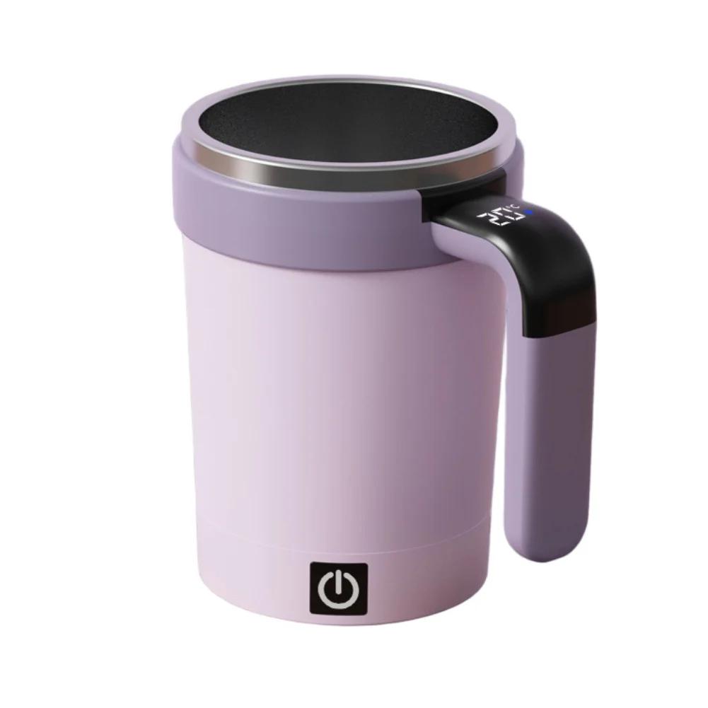 1ks Samo míchací hrnek 11,3*7,3cm Automatický míchací hrnek na kávu s displejem teploty, samo míchací hrnek Fialová/bílá/zelená