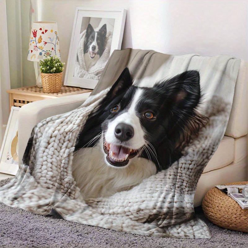 Border Collie Dog Print Throw Blanket - Cute Pet Animal Motif Soft Lightweight Accent for Sofa Bed Travel Office Gift