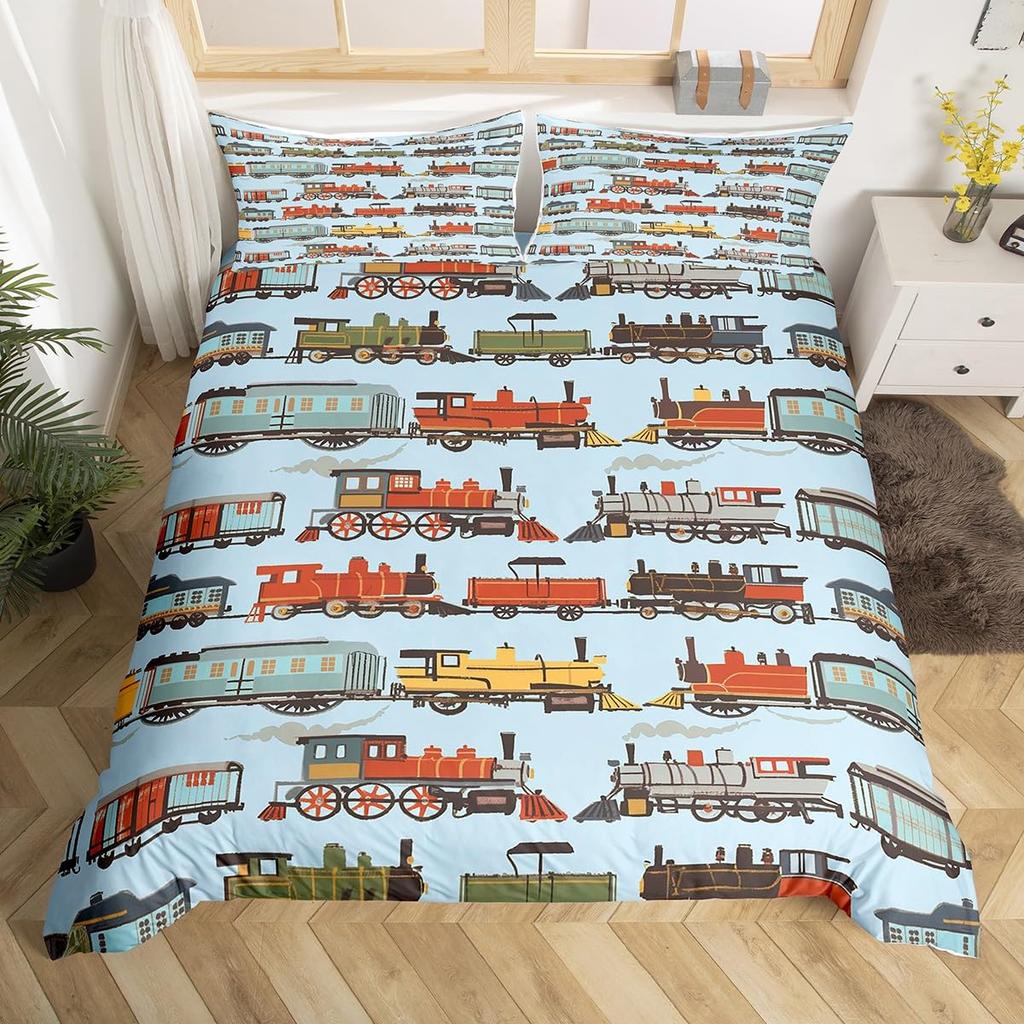 Cartoon Train Duvet Cover Set Black Trains Bedding Set Boys Teens Men Bedroom Single Double Comforter Cover Decor Quilt Covers