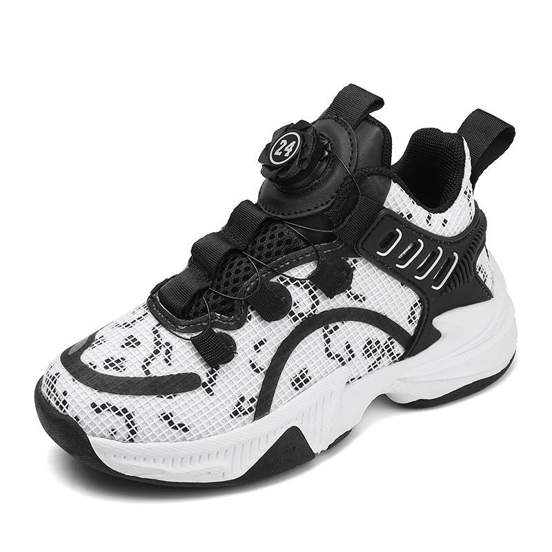 Children's Sports Shoes Mesh Surface Breathable Rotating Button Primary School Students Non-slip Shock-absorbing Blue Ball Shoes
