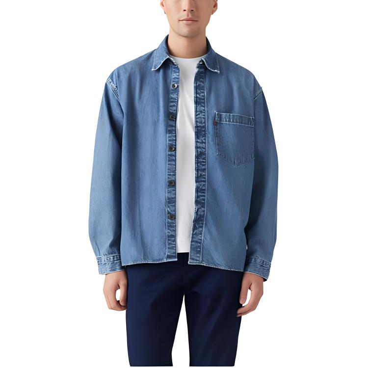 Levis FW24 Wellthread Series Solid Color Casual Front Single Pocket Button-Down Long Sleeve Denim Jacket Men jackets Light-Indigo A9191-0000