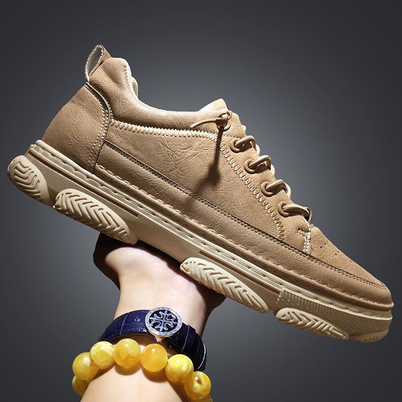

Обувь из микрофибры, сшитая вручную, мужские кроссовки, рабочая обувь для улицы, мужская кожаная повседневная обувь с рантом, весенняя парусиновая обувь 44 хаки