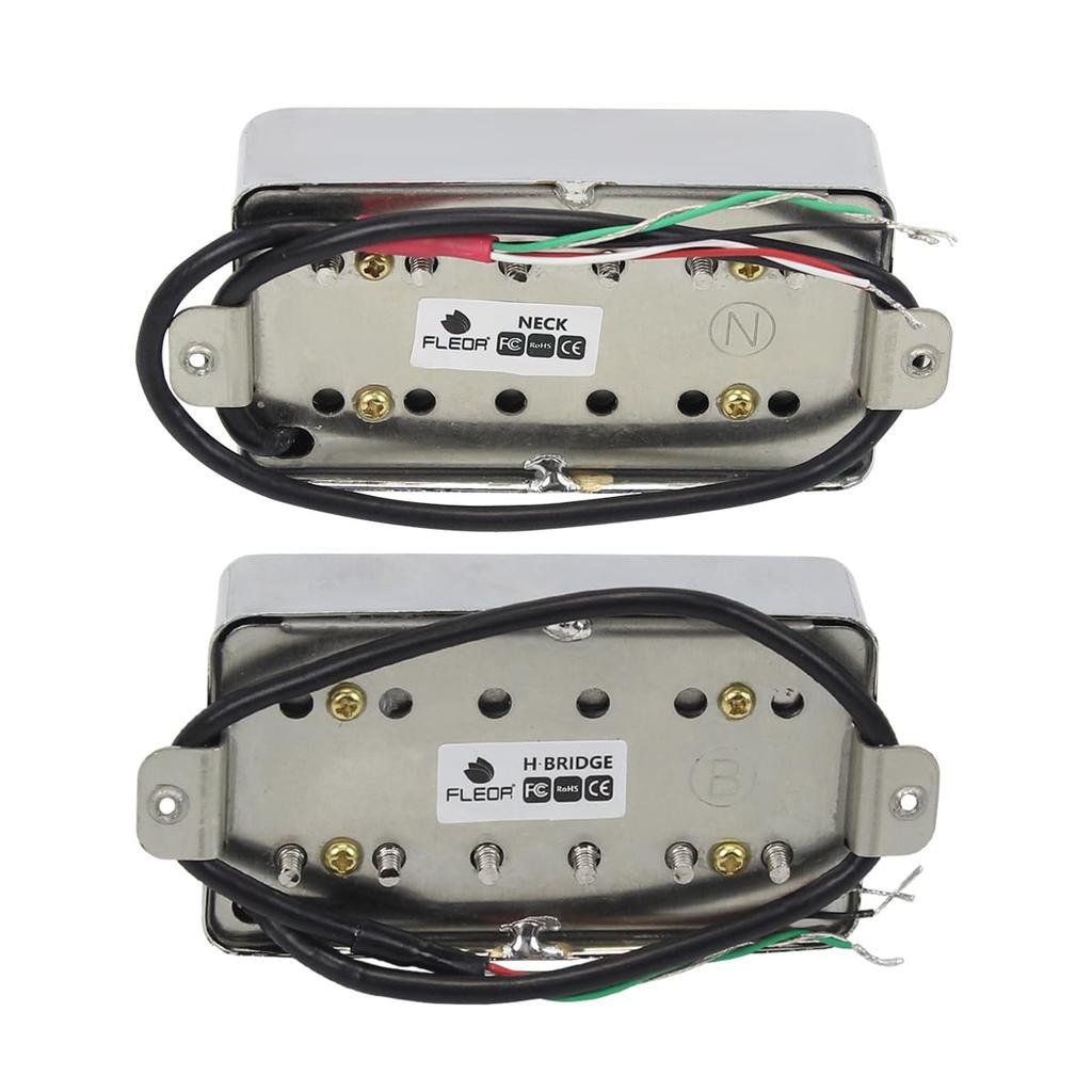 FLEOR Alnico5 Guitar Humbucker Neck and Bridge Pickup Chrome LP Guitar Pickup Parts Pickup, 4-Wire Set, Fit, Style,