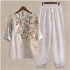 Women's Casual Two-Piece Floral Print Outfit Five-Point Sleeve Tops and Elastic Waist Pants Set