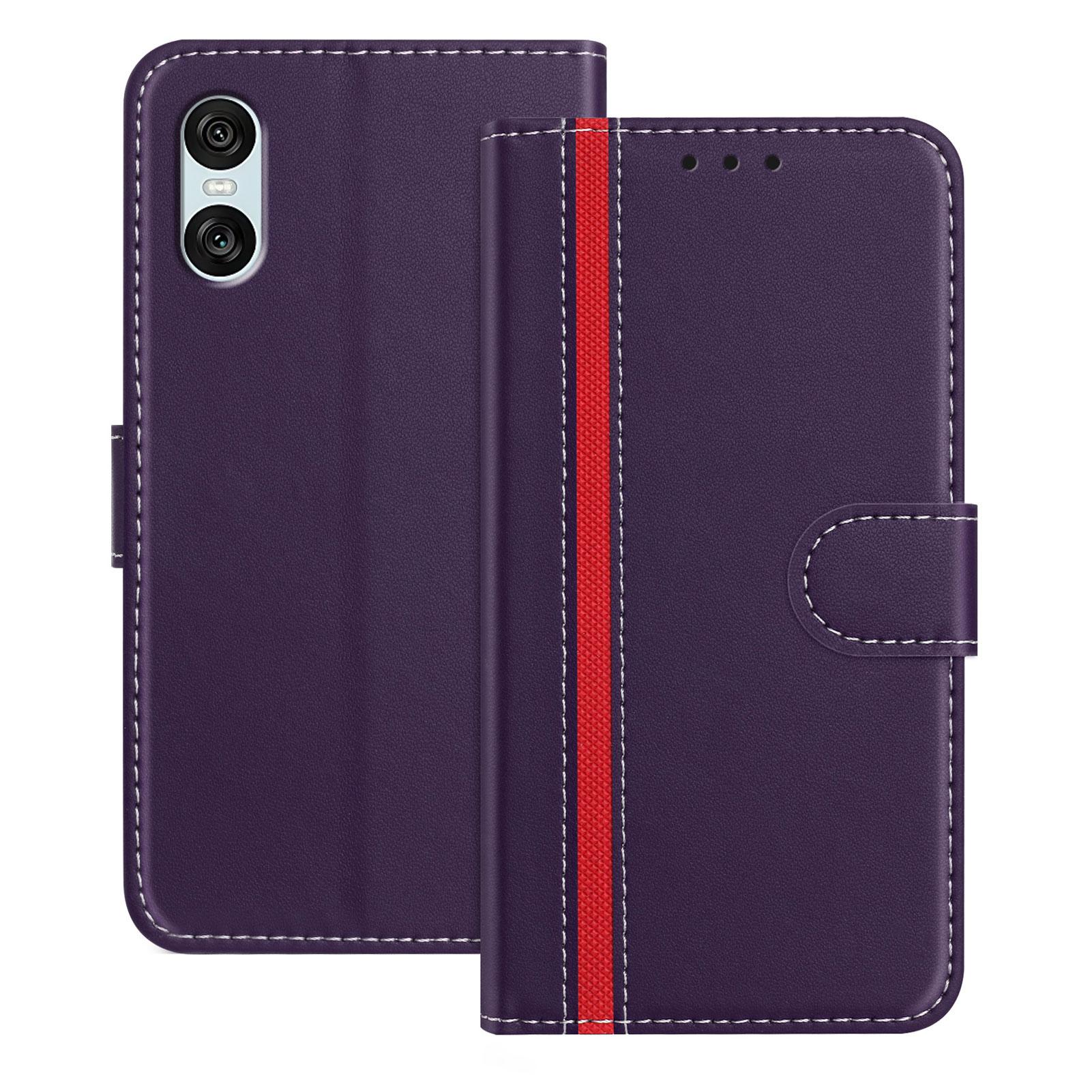 

For Sony Xperia 10 VI Phone Cases Wallet Stand Color Splicing Leather Cover with Magnetic Clasp Purple