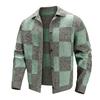 Men's Retro Color-blocked Plaid Lapel Knitted Cardigan Long-sleeved Sweater Jacket