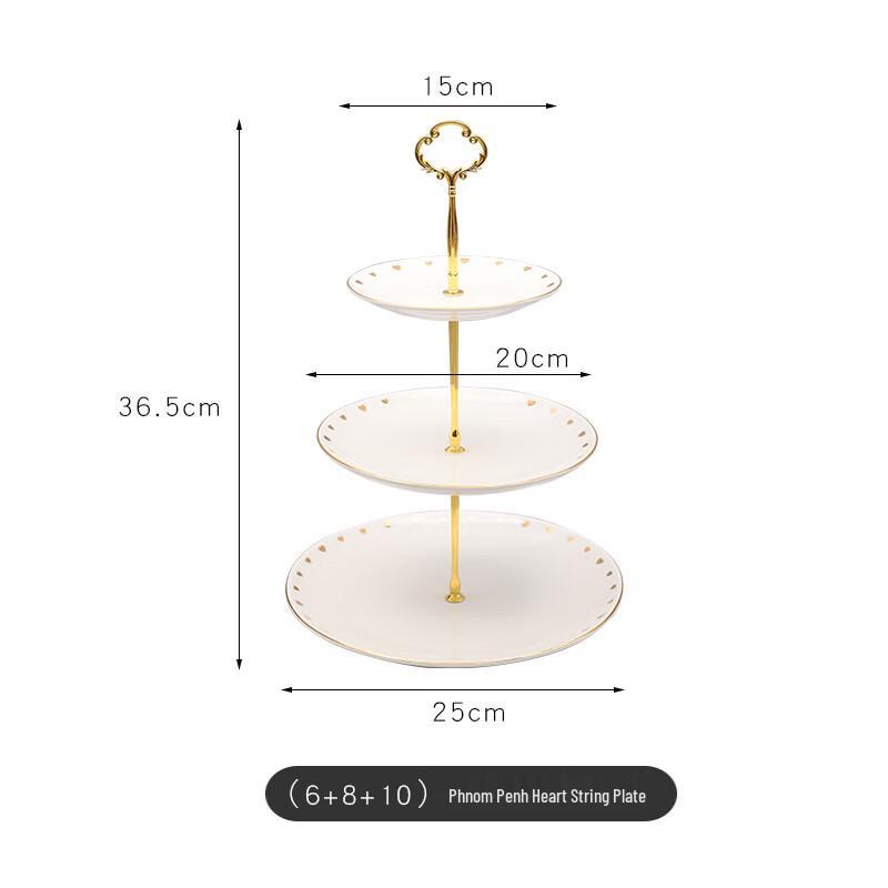 Gold-Rimmed Ceramic Heart-Shaped 3-Tier Serving Stand