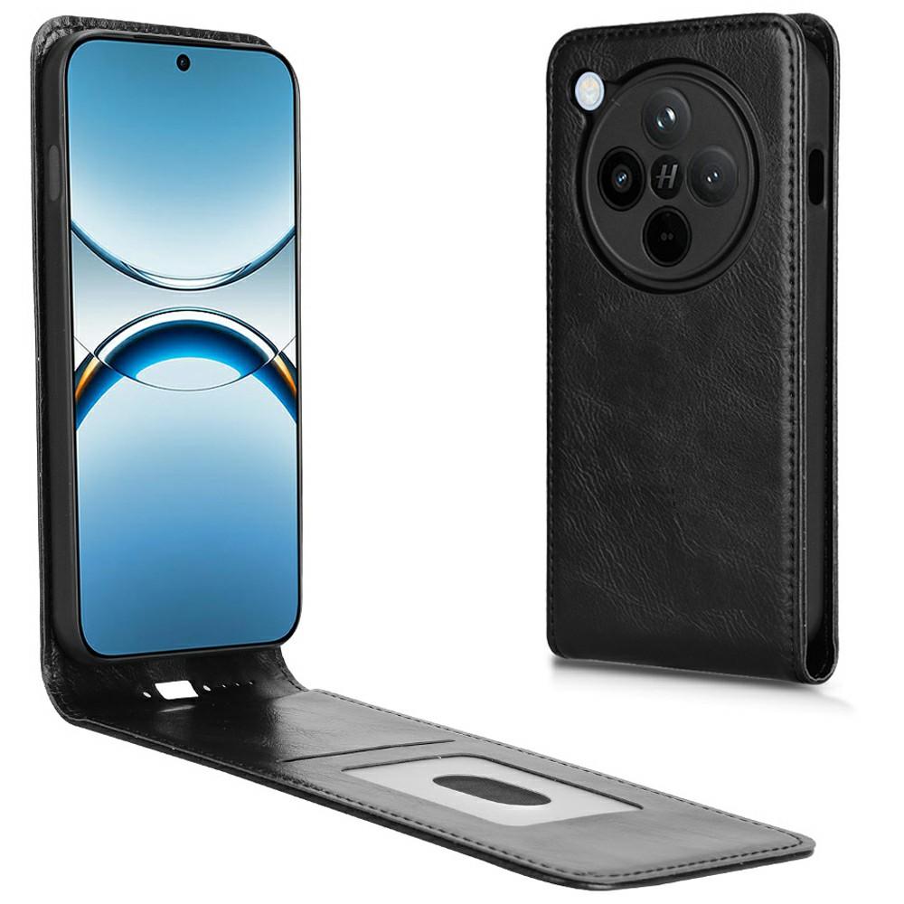 

For Oppo Find X8 Pro 5G Case with Card Slot Magnetic Vertical Flip Leather Phone Cover Black
