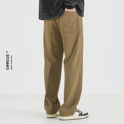 Calças Masculinas Pesadas Largas Retas Ceecuz: Roupa de Trabalho Retro Japonesa Lavada e Desgastada para Primavera e Outono