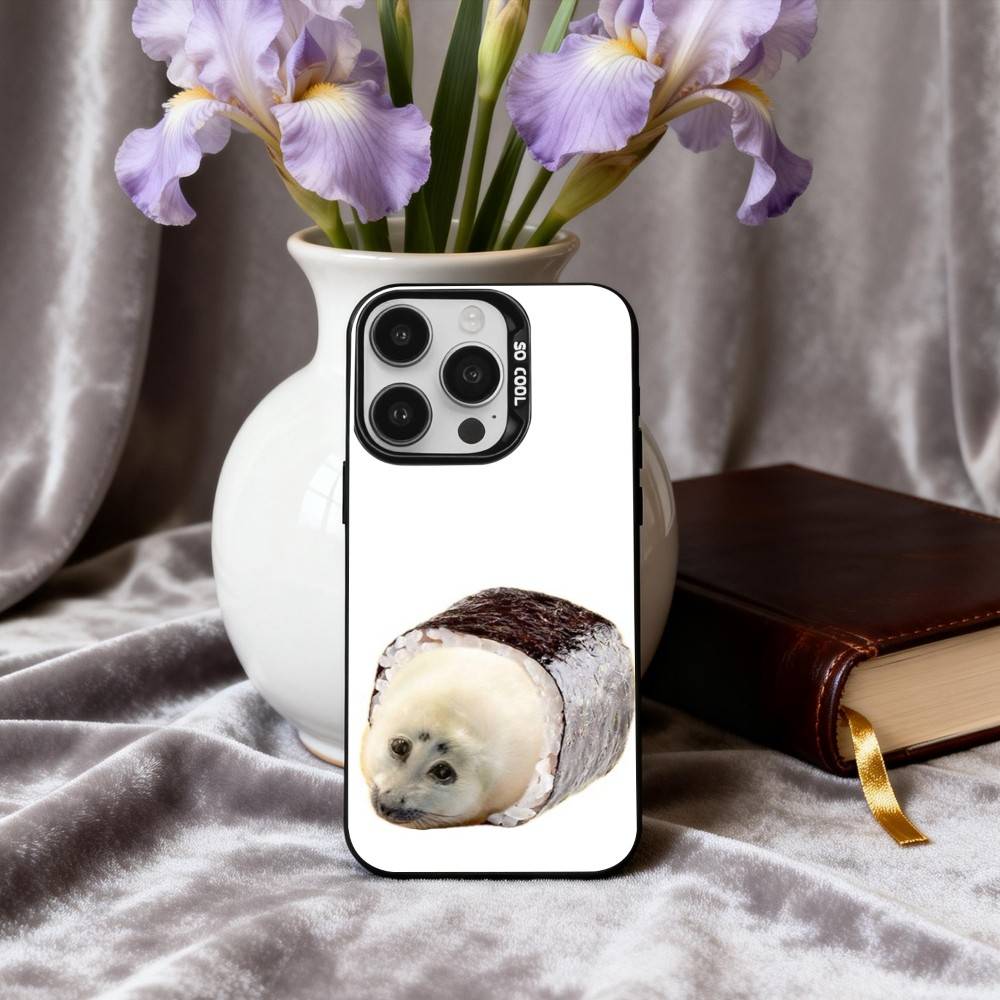S-Seal F-Funny C-Cute Phone Case For iPhone17,16,15,14,13,12,11 Plus,Pro Max Black Candy Silver Plated Cover