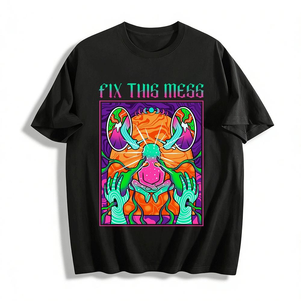Psychedelic Abstract Art Print Tee Cool Street Style Top Pure cotton T-shirt XXS