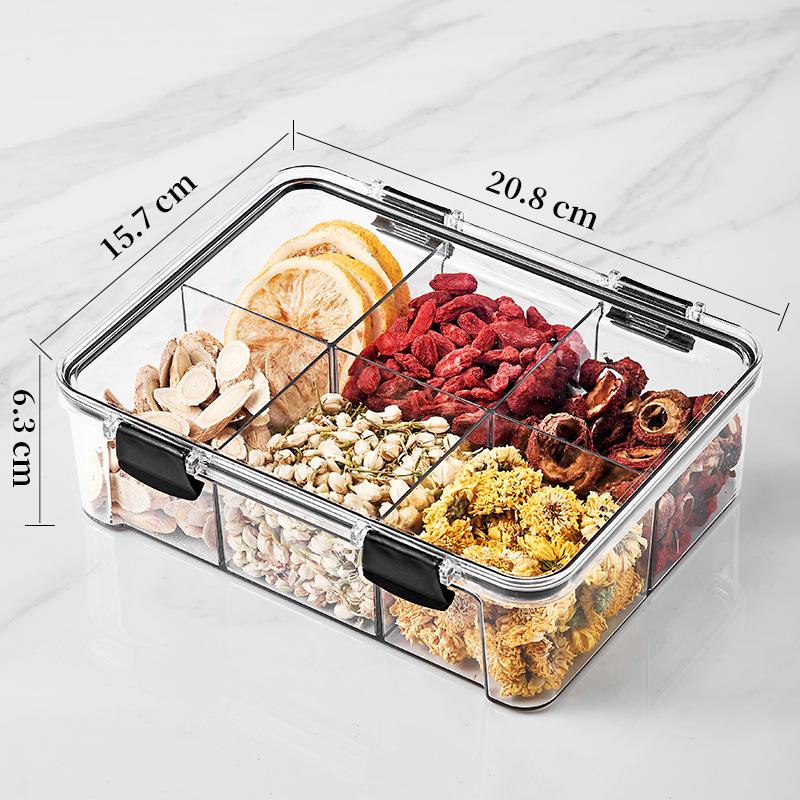 Floral Tea Box: Airtight 460ml Plastic Container with Four Compartments for Fresh, Food-Grade Storage.
