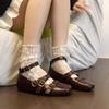 New Retro Inner Height Increase Shallow Mouth Single Shoes Women's Cross Buckle Square Head Versatile Mary Jane Shoes Single Shoes