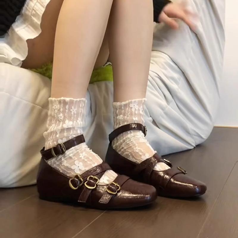 New Retro Inner Height Increase Shallow Mouth Single Shoes Women's Cross Buckle Square Head Versatile Mary Jane Shoes Single Shoes