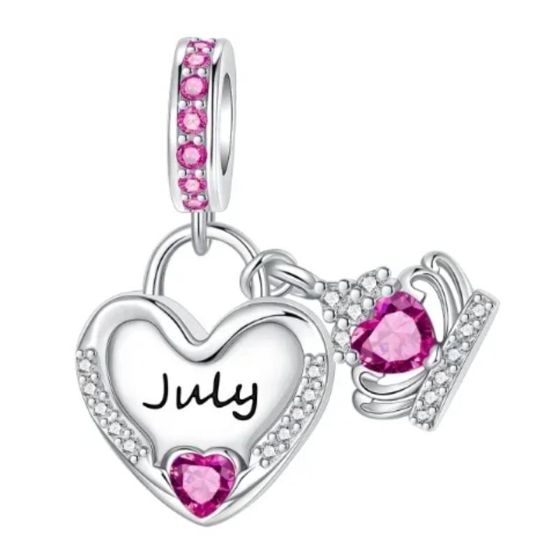 Sparkling Birthstone Charms Copper Heart Mom Key Pendant Bead Fit Original Necklace Bracelet Women Jewelry Diy Gift