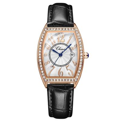 Popular Diamond Wristwatch with Leather Quartz Slim Simple Suitable for and High School Students Women's Strap, Movement, Shock-resistant,