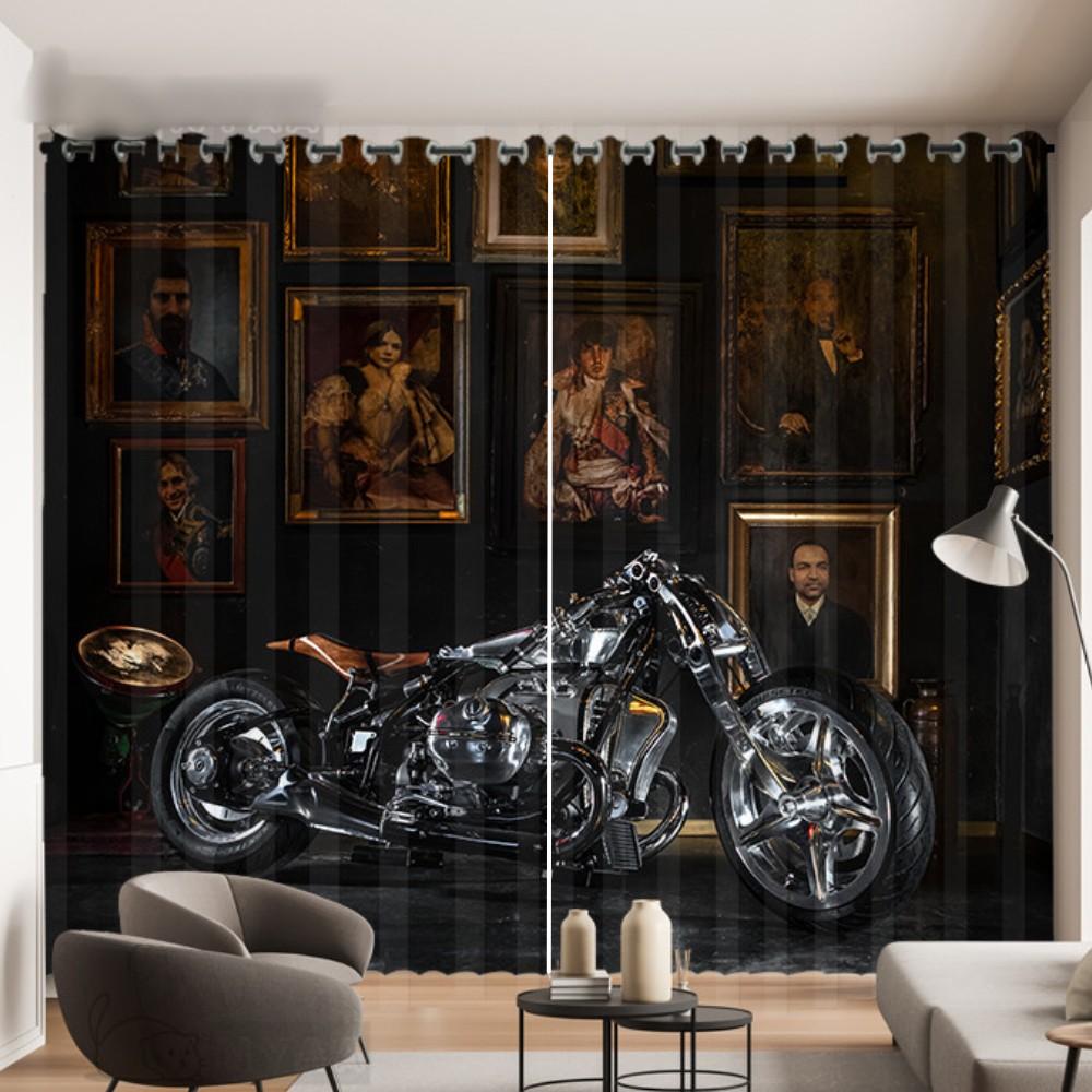 2 Panel Cool Motorcycle Print Curtain for Bedroom Studio Living Room Window Curtain for Floor-to-ceiling Window Cortinas Drapes