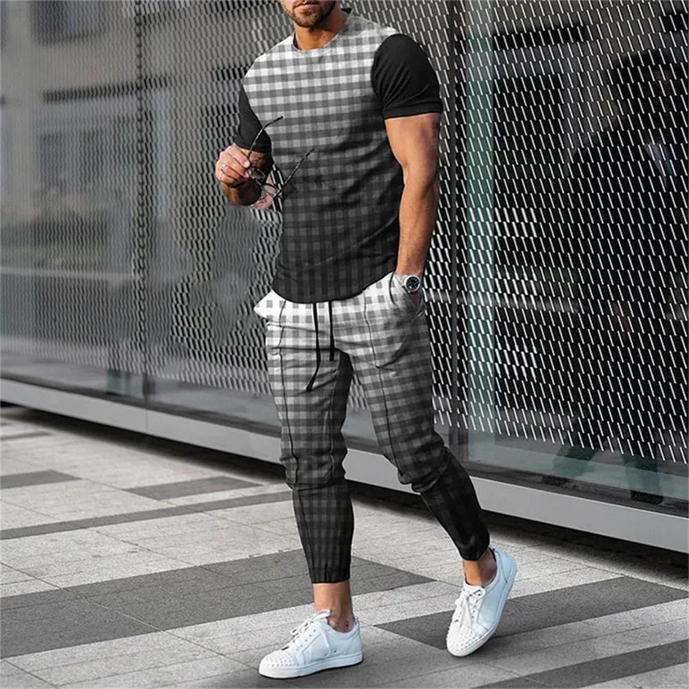 Summer Men Sets Short Sleeve T Shirt Pants Suits Oversized Tops Street Sportswear Men's Casual Tracksuits Trend Print Clothing
