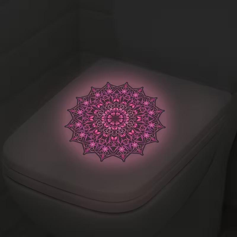 Sticker Fleur Lumineuse pour Toilettes Autocollant Amovible Décalcomanie Salle de Bain Sticker Mural Mandala Lotus Décoration Intérieure Autocollants