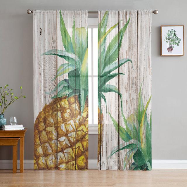 Toucan Flower Fruit Tropical Plants Pineapple Map Tulle Sheer Window Curtains For Living Room Bedroom Tulle Voile Curtains Decor