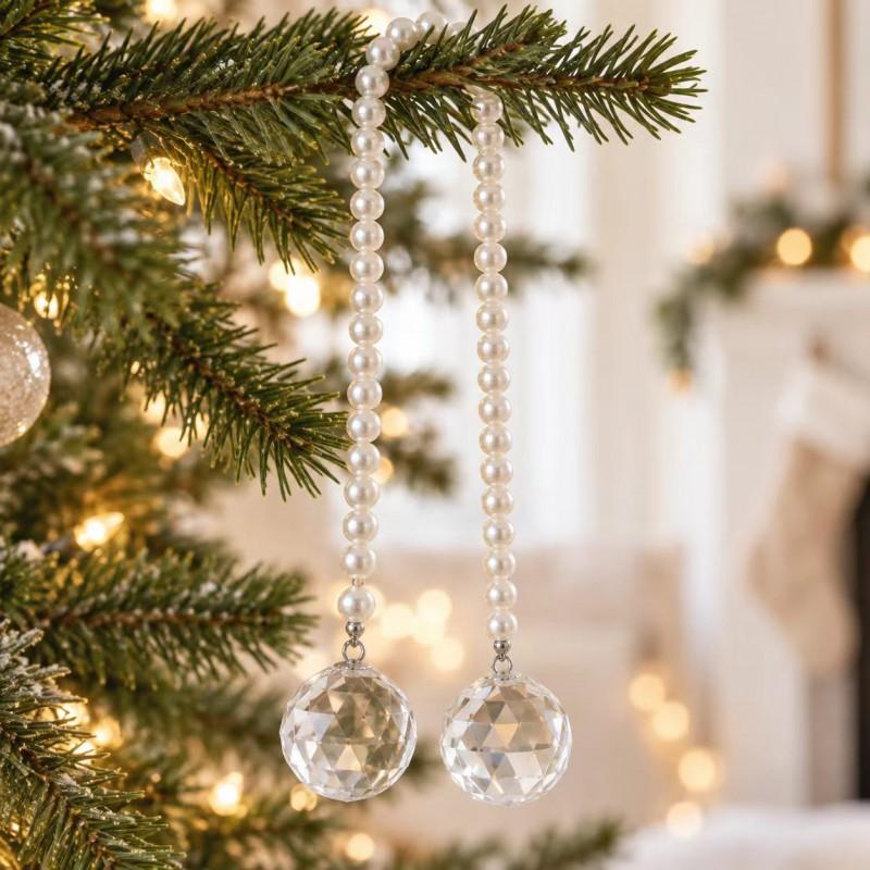 Vintage Pearl Crystal Hanging Ornament Christmas Tree Decor Holiday Party Decoration Lightweight Luxury Style