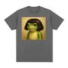 Funny Frog Face with Bob Haircut Meme T Shirt Men Women Humor Short Sleeve T-shirts Vintage Casual Oversized T-shirt