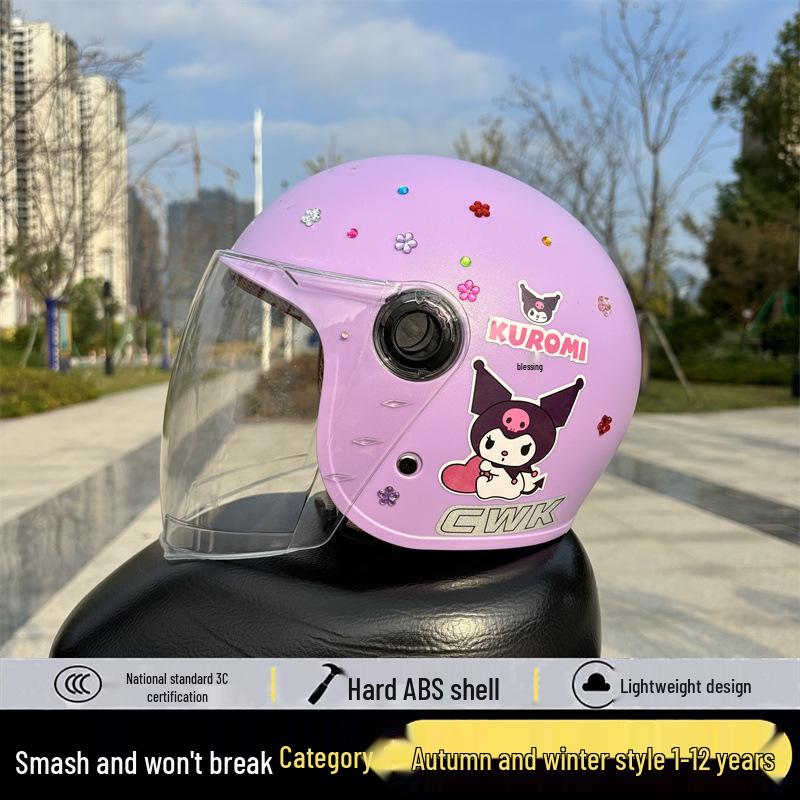 Kuromi Kids' Helmet: 1-12 Years, Fall-Resistant, Warm for Autumn/Winter, Electric Vehicle Safety.
