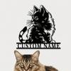 Unique Black Cat Metal Wall Art Customizable Family Name Matte Finish Easy Removal Decor