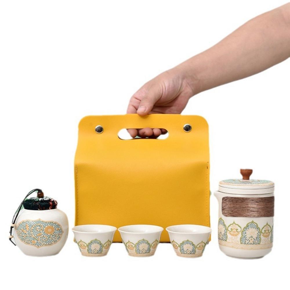 Portable Travel Tea Set, Small Set for Outdoor Camping, One Pot, Three Cups and One Can.