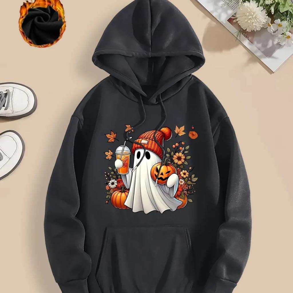 Women Loose Halloween Casual Daily Slight Front Pocket Women Hoody Graphic Print Long Sleeve Breathable Funny Refresh Sweatshirt