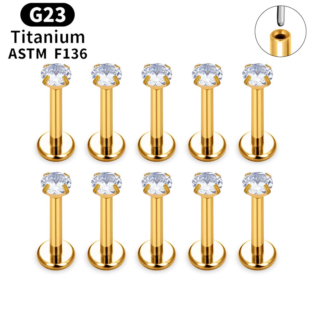 10 PZ Titanio ASTM F136 G23 Piercing Labret Anello Labbra Stud Orecchino CZ Orecchio Trago Cartilagine Helix Daith Pierc Gioielli 16/18/20g