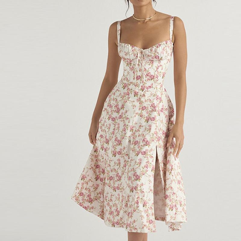 Frühlings Damenbekleidung Stil Modisch Floral Träger Ärmellos Sanftes Französisches Kleid