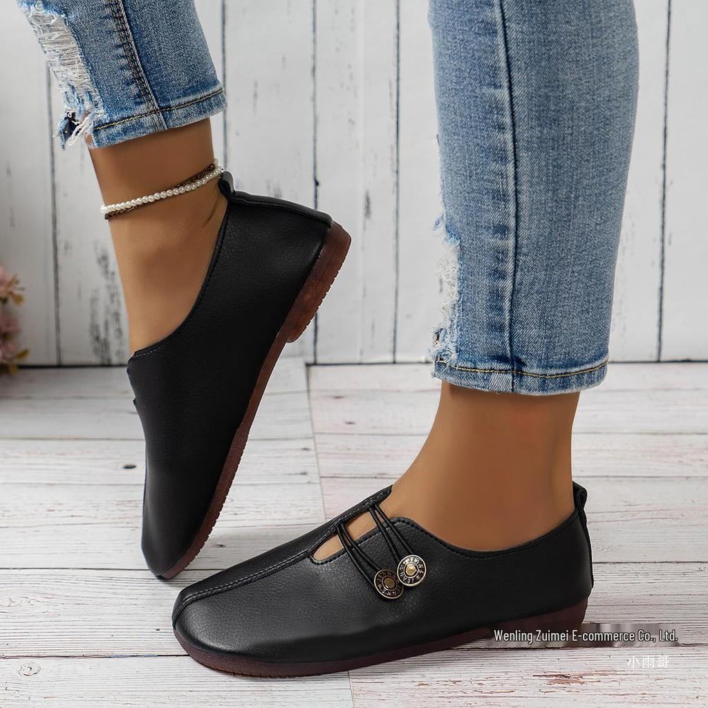 2024 Sommer Damen Weiches Leder Slipper Ballerinas, Runde Zehenpartie, Übergrößen verfügbar