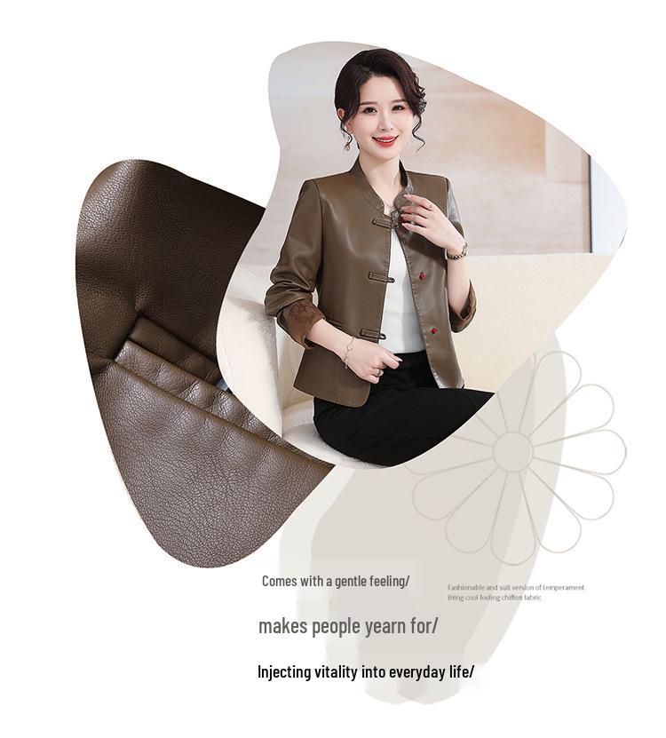 2025 Spring Fashion Washable Leather Jacket for Middle-Aged and Elderly Women