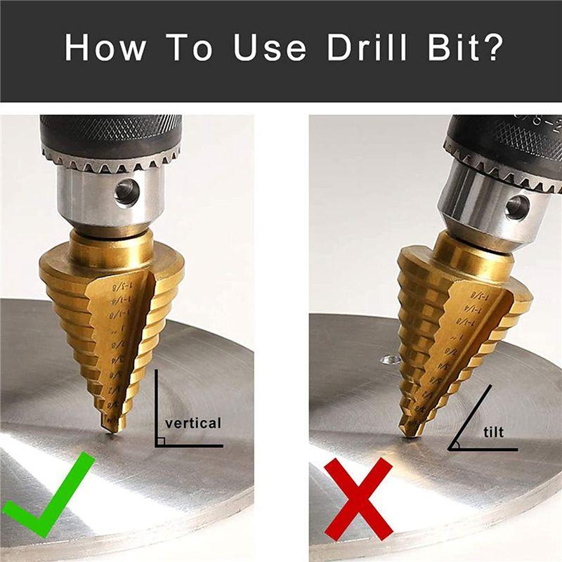 A60Z6 Pcs Step Drill Bit Set Titanium HSS Unibit Drill Bits From 1/8 Inch To 1-3/8 Inch Stepped Up Bits & Center Punchmay
