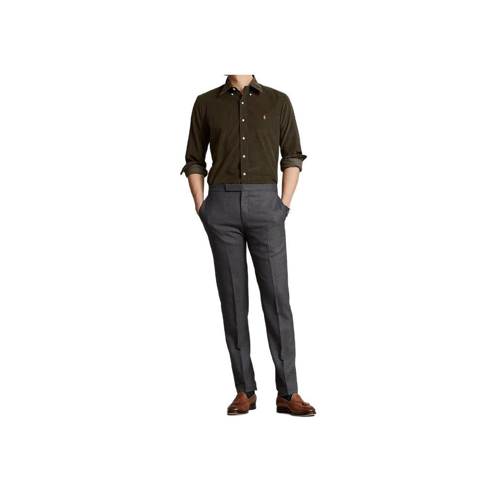 Polo Ralph Lauren FW22 Solid Logo Embroidered Long Sleeve Shirt Men shirts Olive-Green 710818761-014